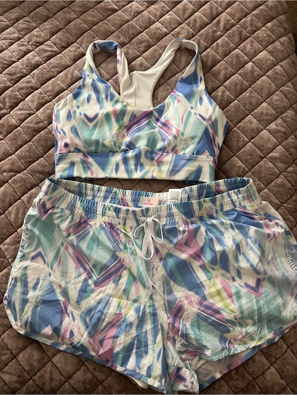 Juicy Couture Pastel Multicolor Sports Bra and Shorts Set
